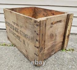 Rare Antique Vintage People's Ice Company Syracuse NY Wooden Crate Box Sign Milk