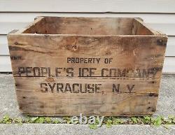 Rare Antique Vintage People's Ice Company Syracuse NY Wooden Crate Box Sign Milk