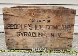 Rare Antique Vintage People's Ice Company Syracuse NY Wooden Crate Box Sign Milk