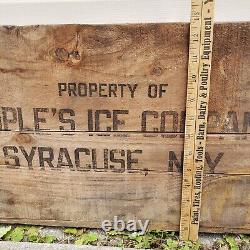 Rare Antique Vintage People's Ice Company Syracuse NY Wooden Crate Box Sign Milk