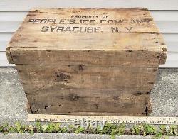 Rare Antique Vintage People's Ice Company Syracuse NY Wooden Crate Box Sign Milk