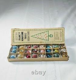 Rare Boxed Set Vintage Tiny Glass Shackman Feather Tree Figural Ornaments Pretty
