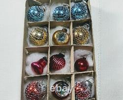 Rare Boxed Set Vintage Tiny Glass Shackman Feather Tree Figural Ornaments Pretty