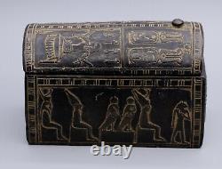 Rare EGYPTIAN BOX ANTIQUES EGYPT Pharaonic HIEROGLYPHIC SCARAB Carved STONE BC