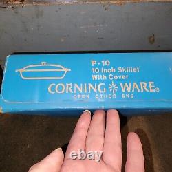 Rare Find In Box 1960s Pyrex Vintage CORNING WARE P-10 Skillet with Cover Lid