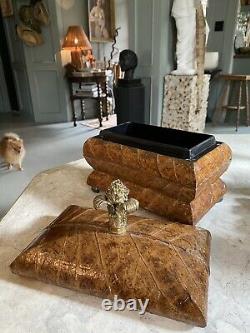 Rare Large Vintage Italian Tobacco Leaf Wrapped Box Chest Mainland Smith