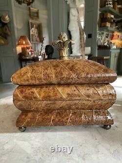 Rare Large Vintage Italian Tobacco Leaf Wrapped Box Chest Mainland Smith