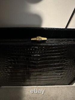 Rare! Nice MARK CROSS Vintage Box Bag Black Alligator w Gold Hardware & Dust Bag