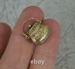 Rare Novelty Georgian 9ct Gold Purse Bag Shaped Box Pendant