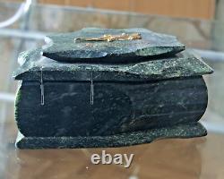 Rare Serpentine Stone Casket Vintage Ekaterinburg-Inscribed Trinket Box Mirror