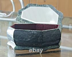 Rare Serpentine Stone Casket Vintage Ekaterinburg-Inscribed Trinket Box Mirror