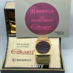 Rare Vintage 1974 BENRUS Red LED Men's Watch with Box & Papers