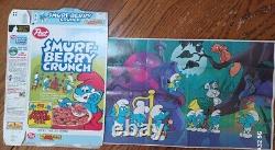 Rare Vintage 1984 Post Smurf-Berry Crunch Box Withposter Offer & Original Poster