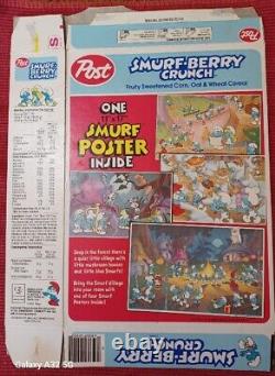 Rare Vintage 1984 Post Smurf-Berry Crunch Box Withposter Offer & Original Poster