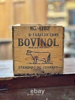 Rare Vintage Bovinol Standard Oil Company Wood Box Crate Antique Cow Farm