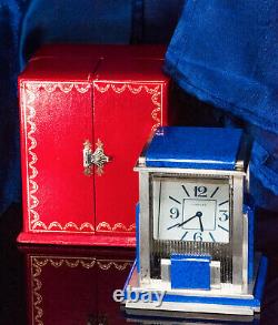 Rare Vintage Cartier Mystery Prism Lapis Clock with Coin Edge Case & Original Box