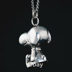 Rare Vintage Cartier Sterling Silver 3D Snoopy Pendnat with Chain Signed with Box
