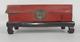 Rare Vintage Chinese Red Lacquer Storage Leather Box With Wood Stand
