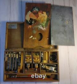 Rare Vintage Devoe & Raynolds Artist Scholars Oil Color Outfit Wooden Box N. Y
