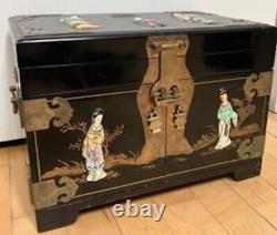 Rare Vintage Japanese Hand Painted Black Lacquered Jewelry Box. Circa 1940's