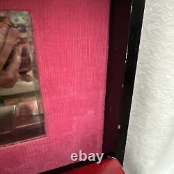 Rare Vintage Large Jewelry Box Oriental Compartments Musical Lacquer Mirror Pink