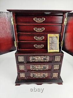 Rare Vintage Limited Edition Red Wood Musical 7 Drawer Tabletop Jewelry Box 22