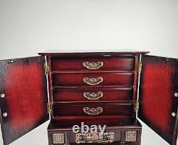 Rare Vintage Limited Edition Red Wood Musical 7 Drawer Tabletop Jewelry Box 22