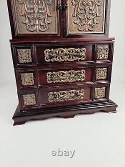 Rare Vintage Limited Edition Red Wood Musical 7 Drawer Tabletop Jewelry Box 22