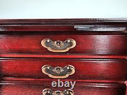 Rare Vintage Limited Edition Red Wood Musical 7 Drawer Tabletop Jewelry Box 22