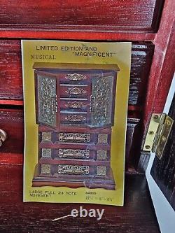 Rare Vintage Limited Edition Red Wood Musical 7 Drawer Tabletop Jewelry Box 22