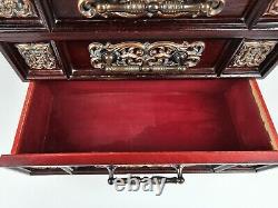 Rare Vintage Limited Edition Red Wood Musical 7 Drawer Tabletop Jewelry Box 22