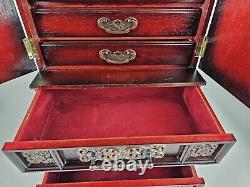 Rare Vintage Limited Edition Red Wood Musical 7 Drawer Tabletop Jewelry Box 22