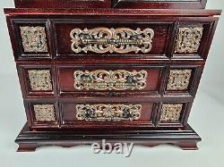 Rare Vintage Limited Edition Red Wood Musical 7 Drawer Tabletop Jewelry Box 22