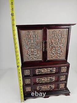 Rare Vintage Limited Edition Red Wood Musical 7 Drawer Tabletop Jewelry Box 22