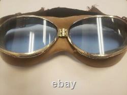 Rare Vintage Original Mk1 Syle Pre Wwii Aviator Goggles With Blue Lens And Box
