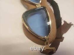 Rare Vintage Original Mk1 Syle Pre Wwii Aviator Goggles With Blue Lens And Box