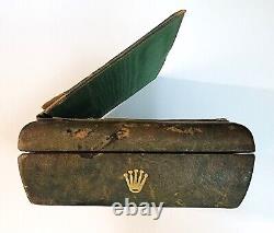 Rare Vintage Rolex Watch Box Presentation Green Leather Gold Embossed