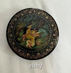 Rare Vintage Russian Hand Painted Lacquered Powder Box. Signed By XOAYA