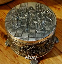 Rare Vintage Silver Lidded And Footed Colonial Musical Powder Box