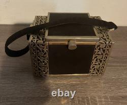 Rare Vintage Tyrolean NY Black Fabric and Filigree Metal Box Purse- 1950s