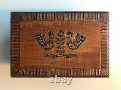 Rare Vintage Wooden with Brass Hand Carved Folk Trinket Box Handmade in Poland