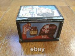 Rare vintage 1980s Mexican STASH BOX? 3x2x2 glass & metal OLD-school