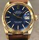 Vintage Rolex Datejust 36mm 1601 18k Yellow Gold Rare Blue Brick Dial Withbox