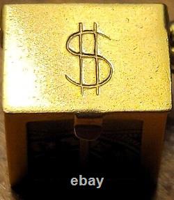 Vintage 14kt Yg Locking Money Box Dollar Emergency Charm Pendant Very Rare