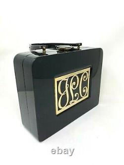 Vintage 1950s Original Gold Initialed Black Lucite Box Novelty Purse Rare