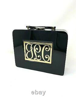 Vintage 1950s Original Gold Initialed Black Lucite Box Novelty Purse Rare