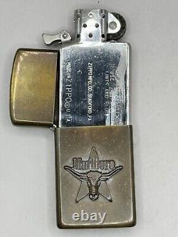 Vintage 1993 Marlboro Longhorn Steer Emblem Brass Zippo Lighter New In Box Rare