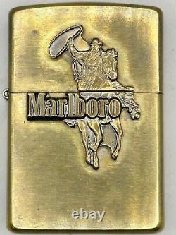 Vintage 1999 Marlboro Cowboy Emblem Brass Zippo Lighter New In Box Rare