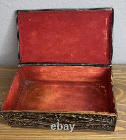 Vintage ALBANIA COPPER FILIGREE BOX-HANDCRAFT JEWELRY Box Floral Design Rare