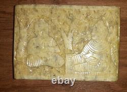 Vintage Antique Asian GEISHA MARBLE Carved Etched Oriental Trinket Box RARE
